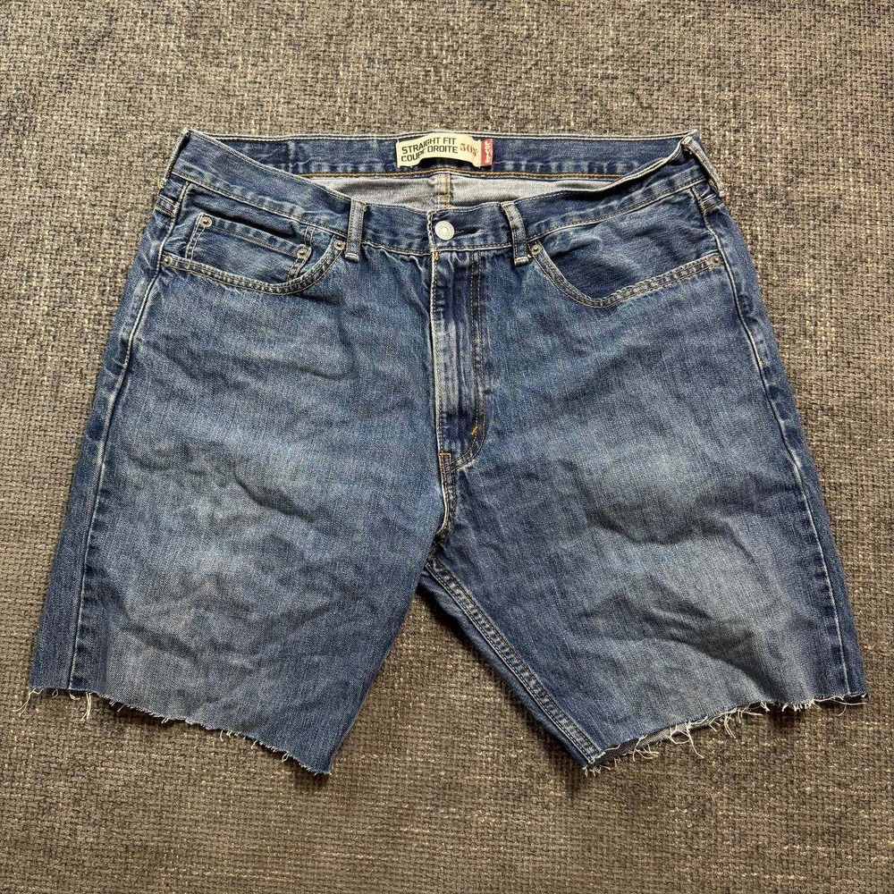 Levi's 505 Straight Fit Shorts Mens 36 Blue Denim Raw Hem Cutoff Jorts